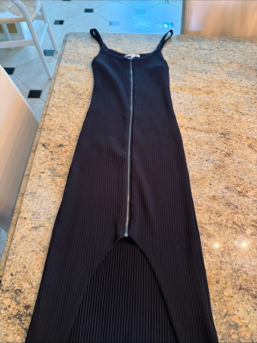 Cotton Citizen Black Ribbed Zip-Front Midi Dress